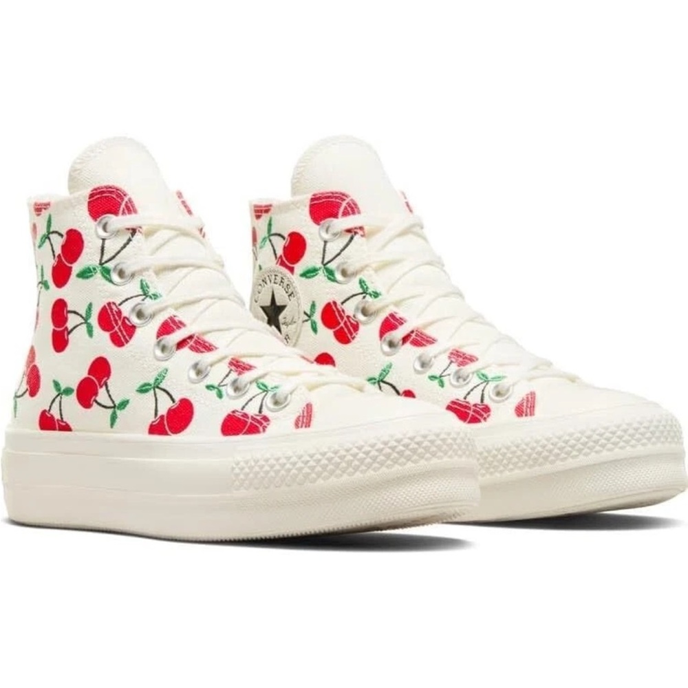 Converse Chuck Taylor All Stars Lift Platform Hi Top Embroidered Cherry Sneakers - Picture 2 of 13